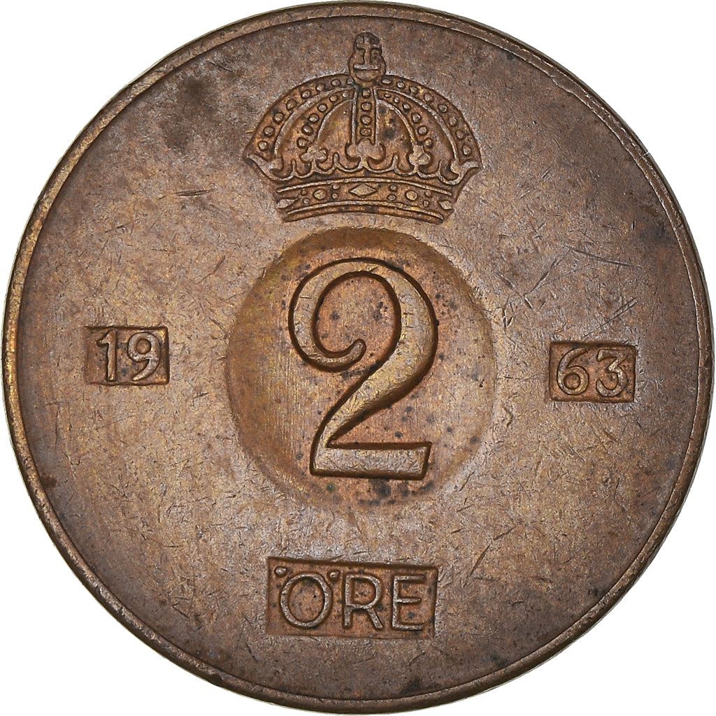 Swedish Coin 2 Öre | Gustaf VI Adolf | Crown | Sweden | 1952 - 1971