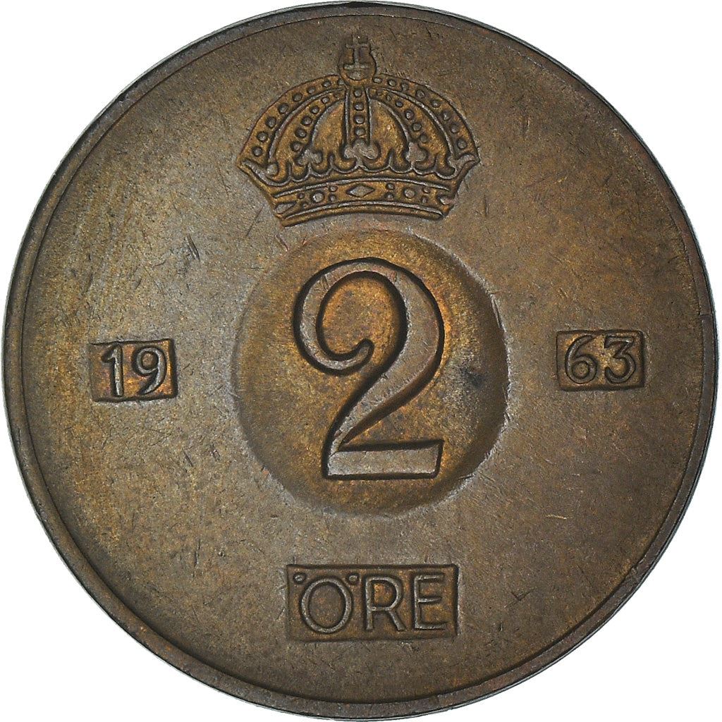 Swedish Coin 2 Öre | Gustaf VI Adolf | Crown | Sweden | 1952 - 1971