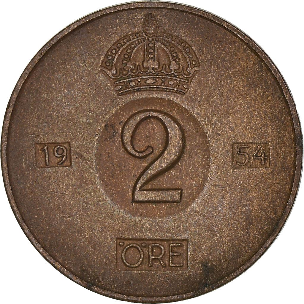 Swedish Coin 2 Öre | Gustaf VI Adolf | Crown | Sweden | 1952 - 1971