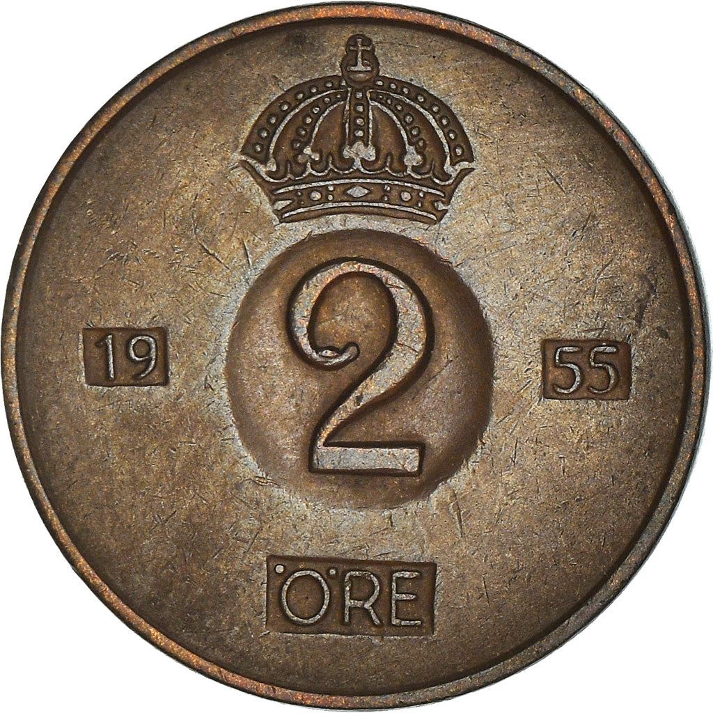 Swedish Coin 2 Öre | Gustaf VI Adolf | Crown | Sweden | 1952 - 1971