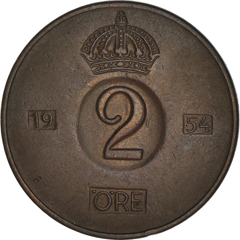 Swedish Coin 2 Öre | Gustaf VI Adolf | Crown | Sweden | 1952 - 1971