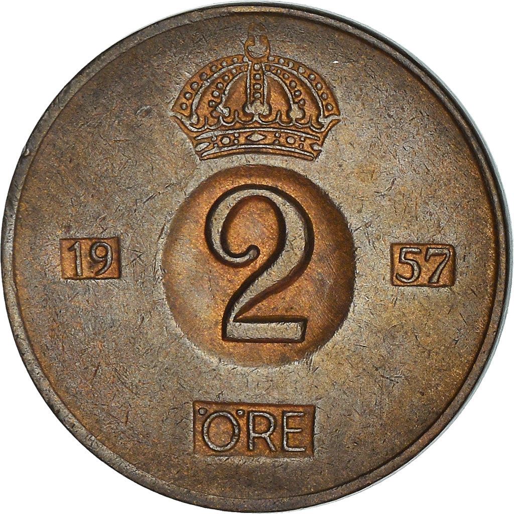 Swedish Coin 2 Öre | Gustaf VI Adolf | Crown | Sweden | 1952 - 1971