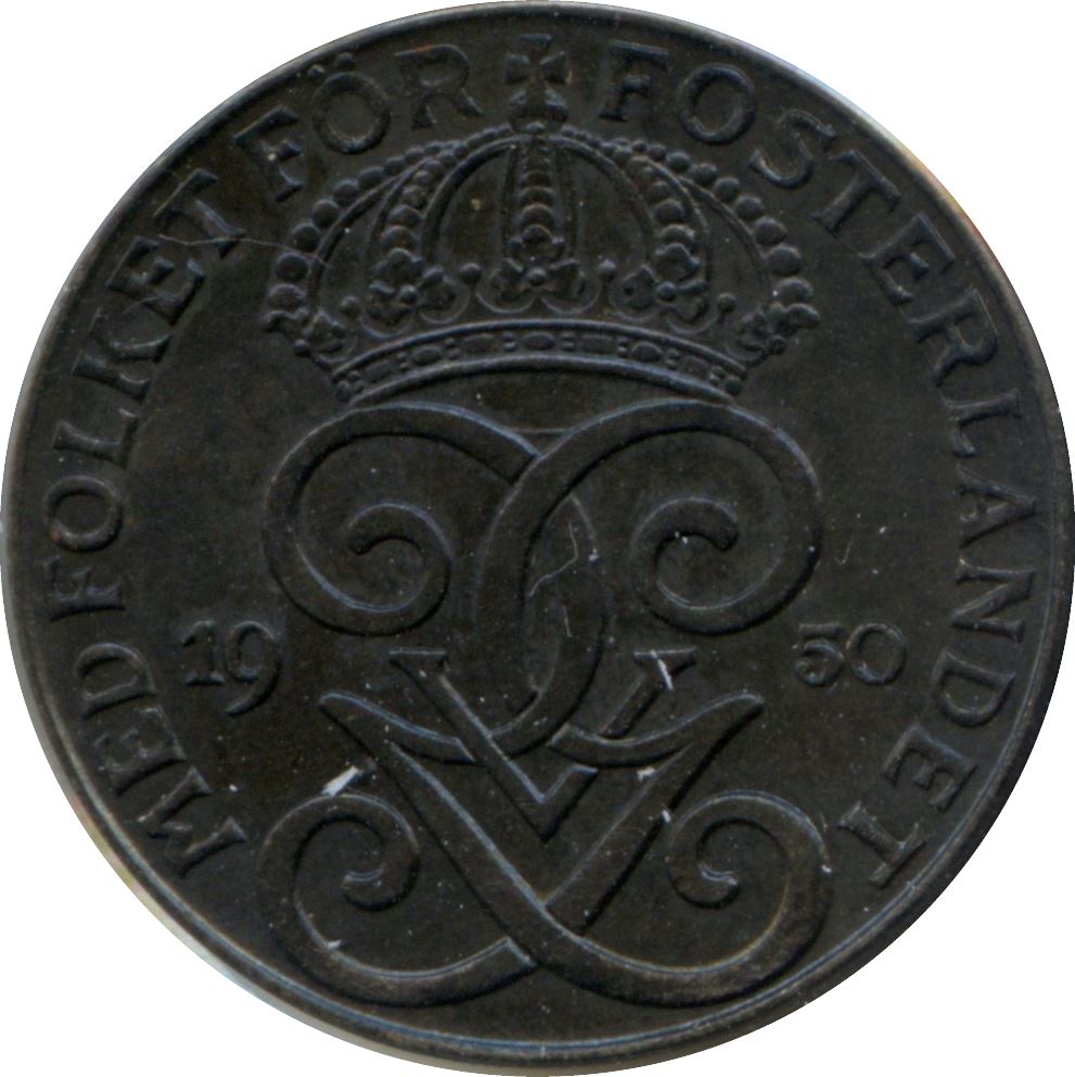 Swedish Coin 2 Öre | King Gustaf V | Sweden | 1942 - 1950