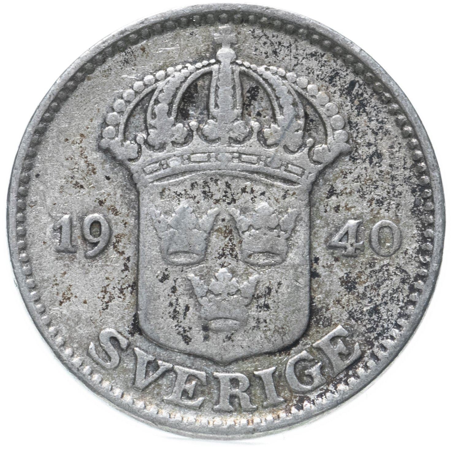 Swedish Coin 25 Öre | King Gustaf V | Shield | Sweden | 1910 - 1941