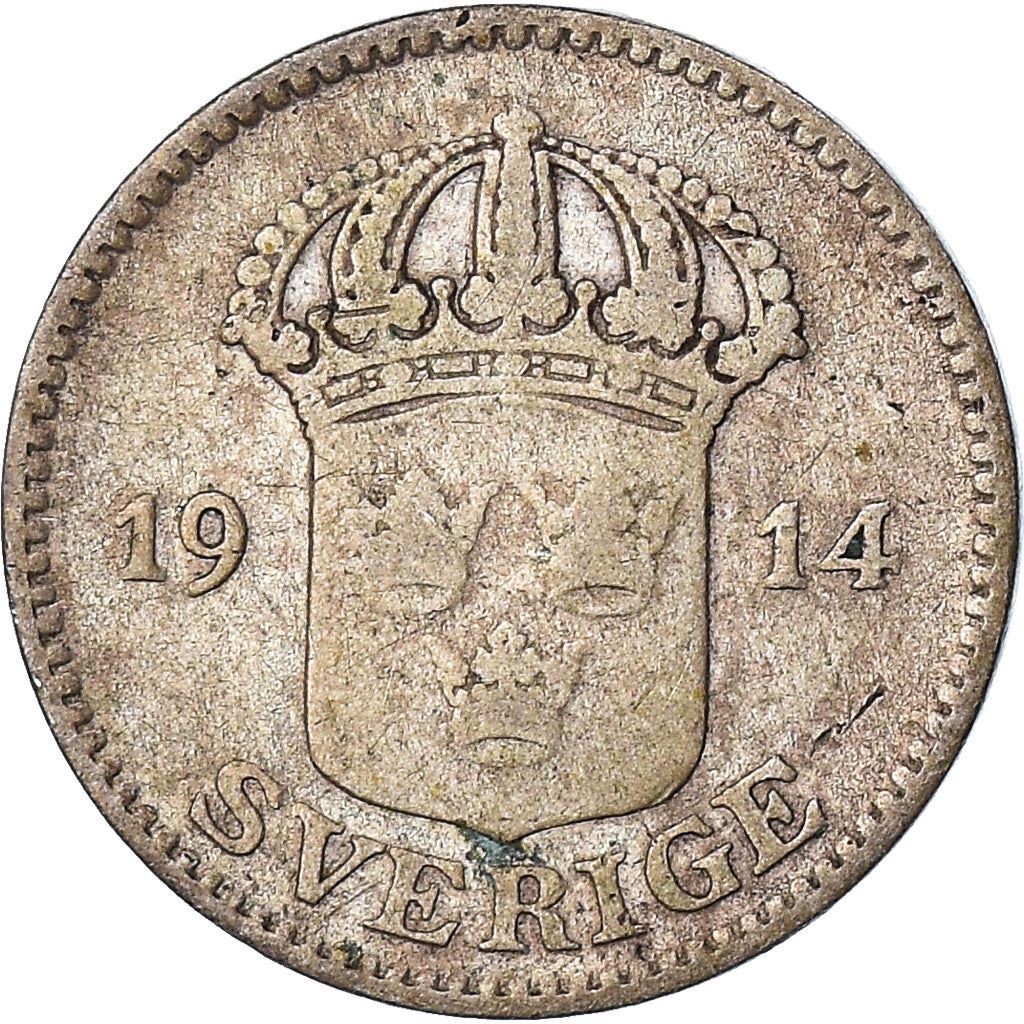 Swedish Coin 25 Öre | King Gustaf V | Shield | Sweden | 1910 - 1941