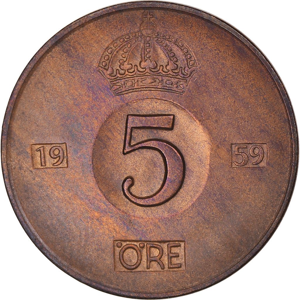 Swedish Coin 5 Öre | Gustaf VI Adolf | Crown | Sweden | 1952 - 1971