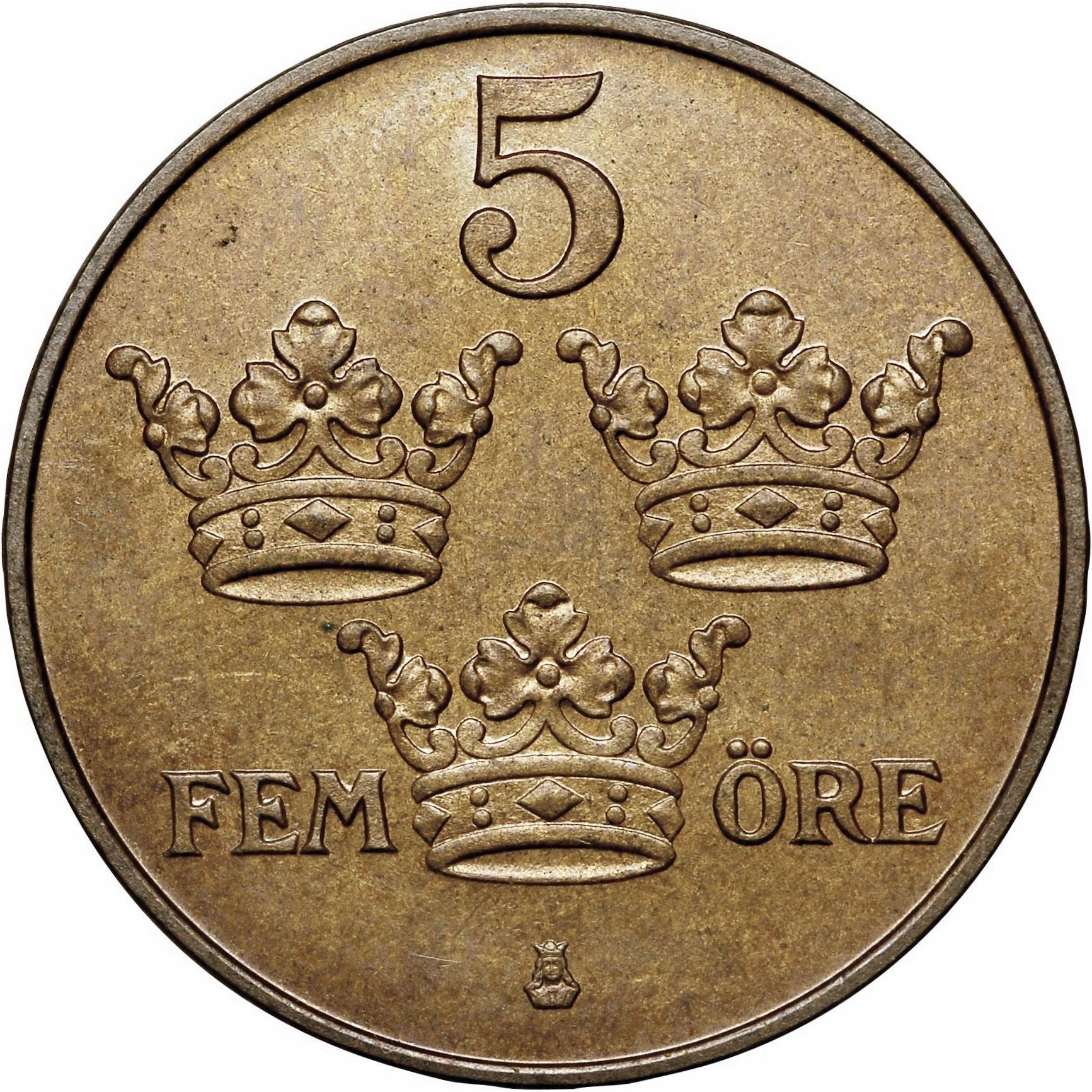 Swedish Coin 5 Öre | King Gustaf V | Sweden | 1909 - 1950