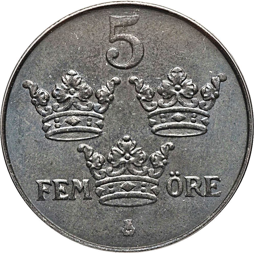 Swedish Coin 5 Öre | King Gustaf V | Sweden | 1942 - 1950