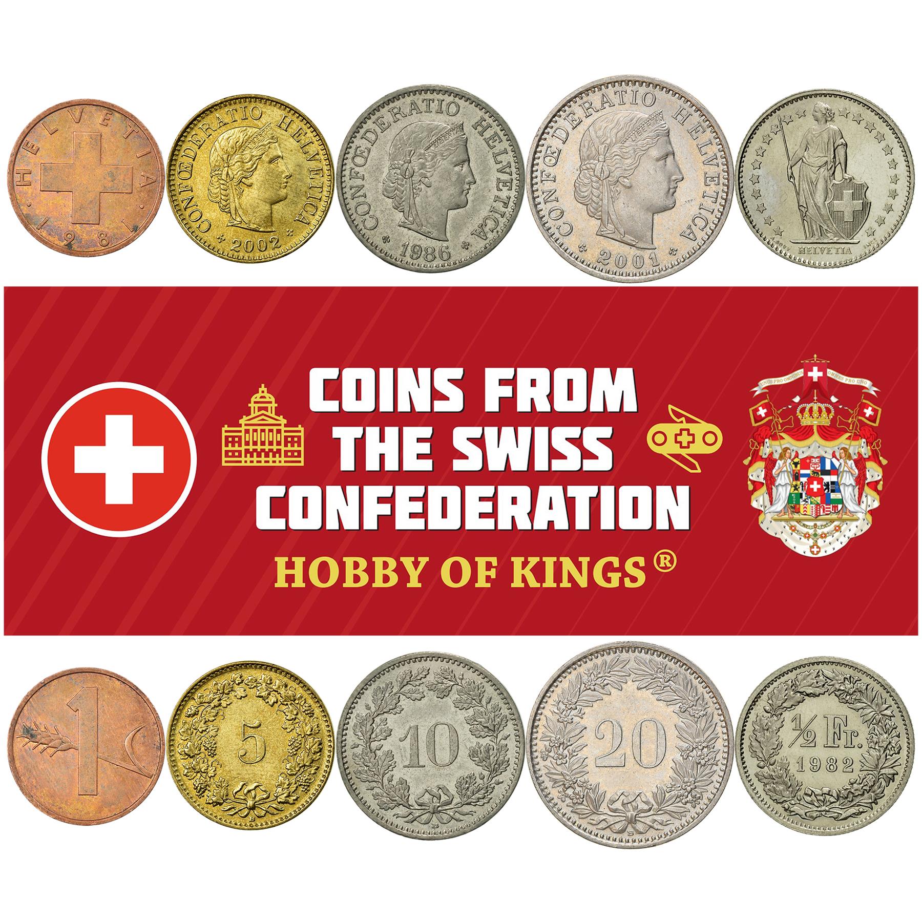 Swiss 5 Coin Set 1 5 10 20 Rappen 1/2 Franc | Wheat | Libertas | Helvetia | Switzerland | 1981 - 2023