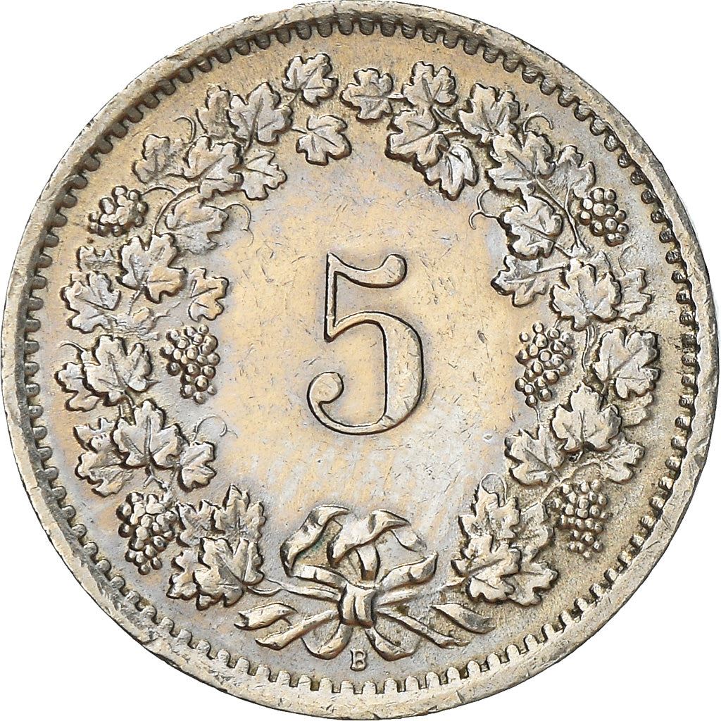 Switzerland Coin Swiss 5 Rappen | Goddess of Liberty Libertas | KM26 | 1879 - 1980