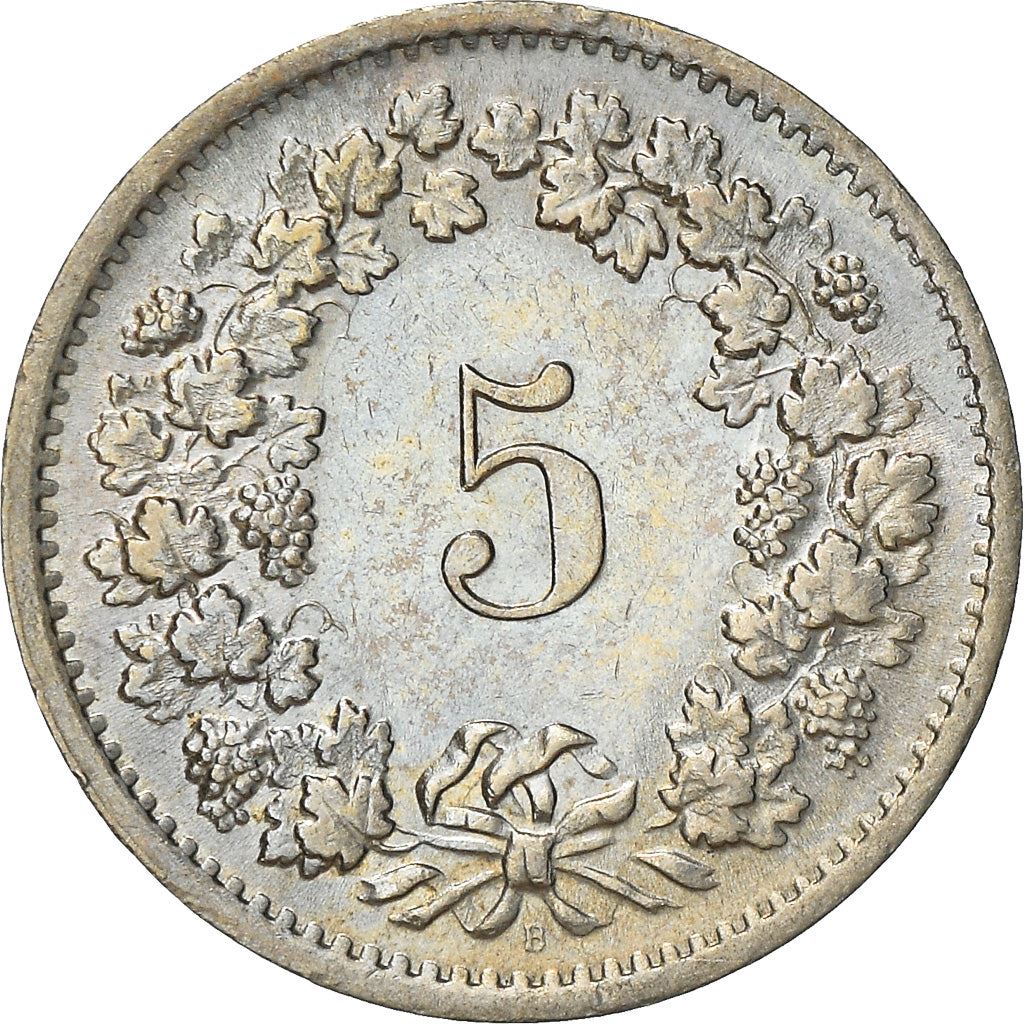 Switzerland Coin Swiss 5 Rappen | Goddess of Liberty Libertas | KM26 | 1879 - 1980