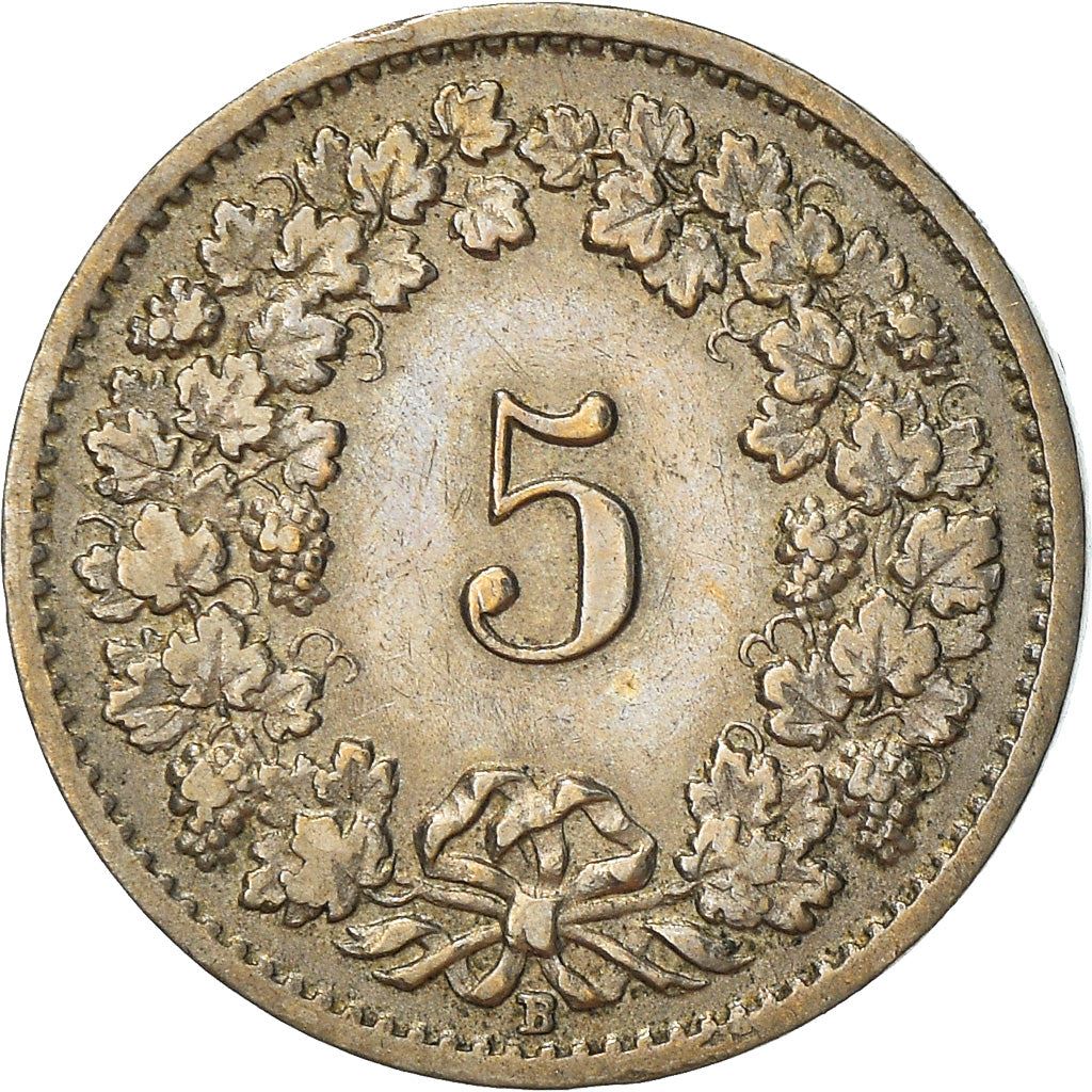 Switzerland Coin Swiss 5 Rappen | Goddess of Liberty Libertas | KM26 | 1879 - 1980