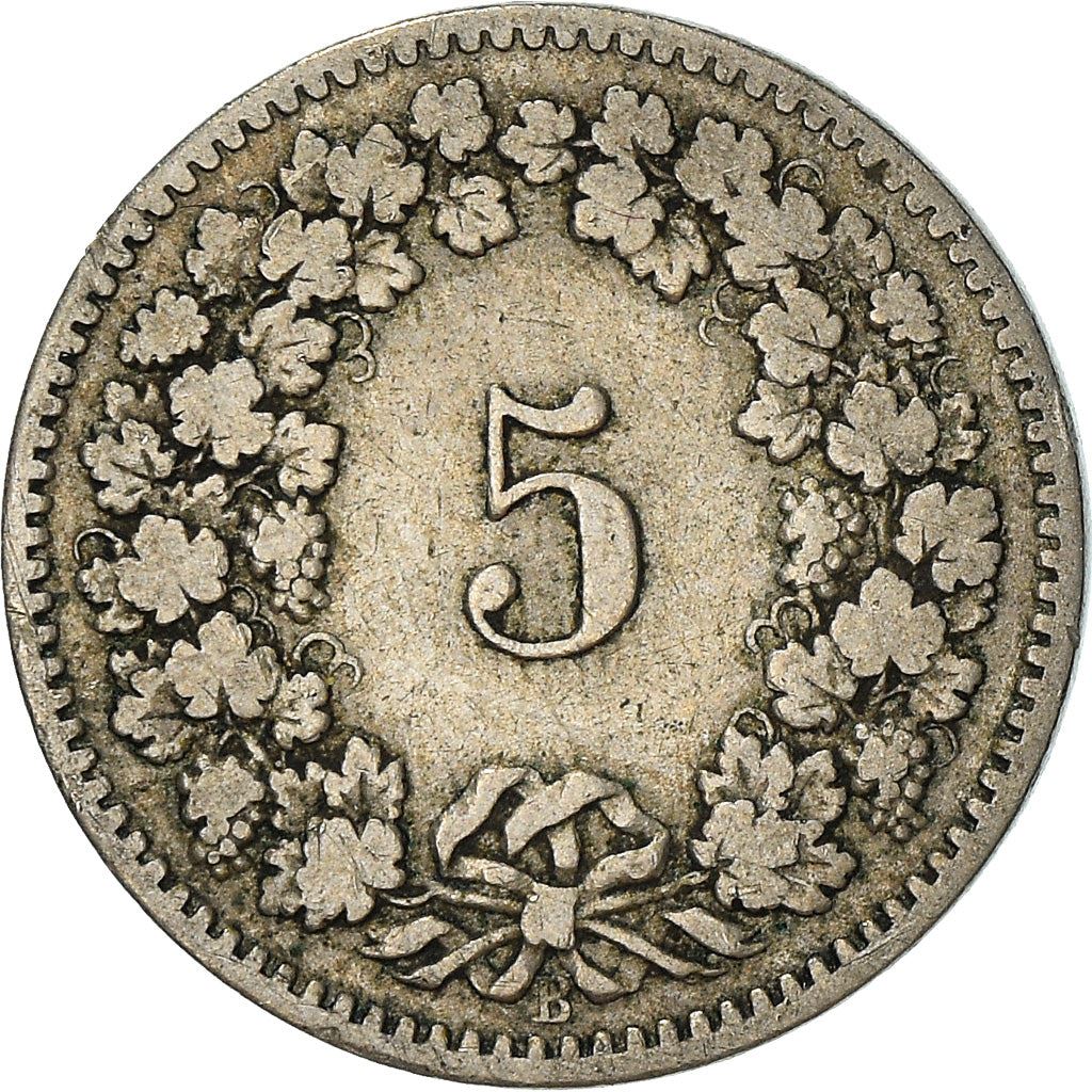 Switzerland Coin Swiss 5 Rappen | Goddess of Liberty Libertas | KM26 | 1879 - 1980