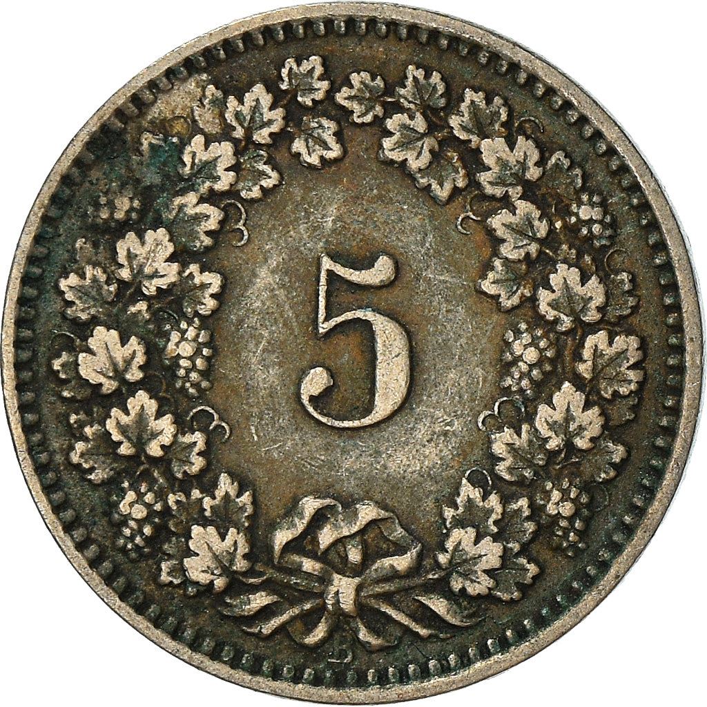 Switzerland Coin Swiss 5 Rappen | Goddess of Liberty Libertas | KM26 | 1879 - 1980