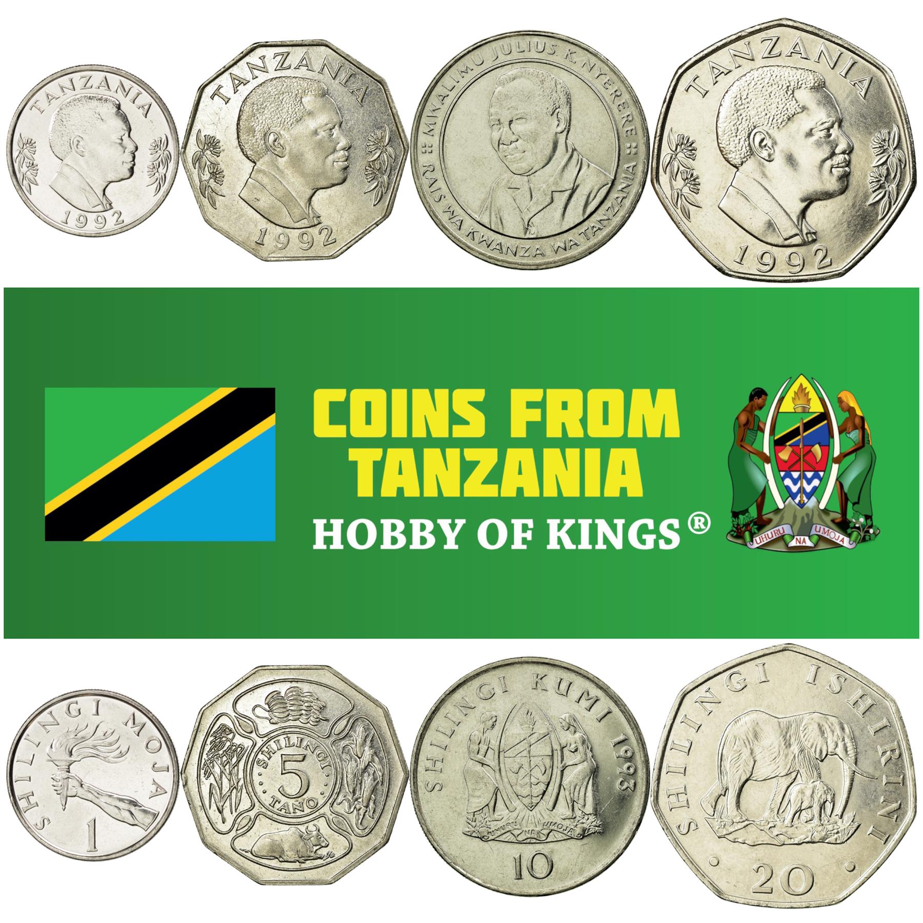 Tanzania | 4 Coin Set | 1 5 10 20 Shilingi | 1987 - 1993