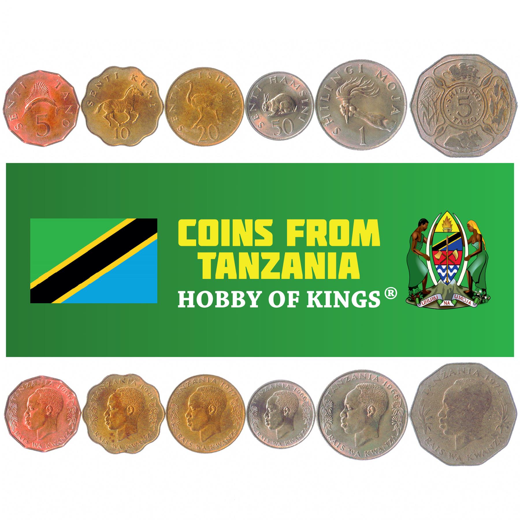 Tanzania | 6 Coin Set | 5 10 20 50 Senti 1 5 Shilingi | 1966 - 1984