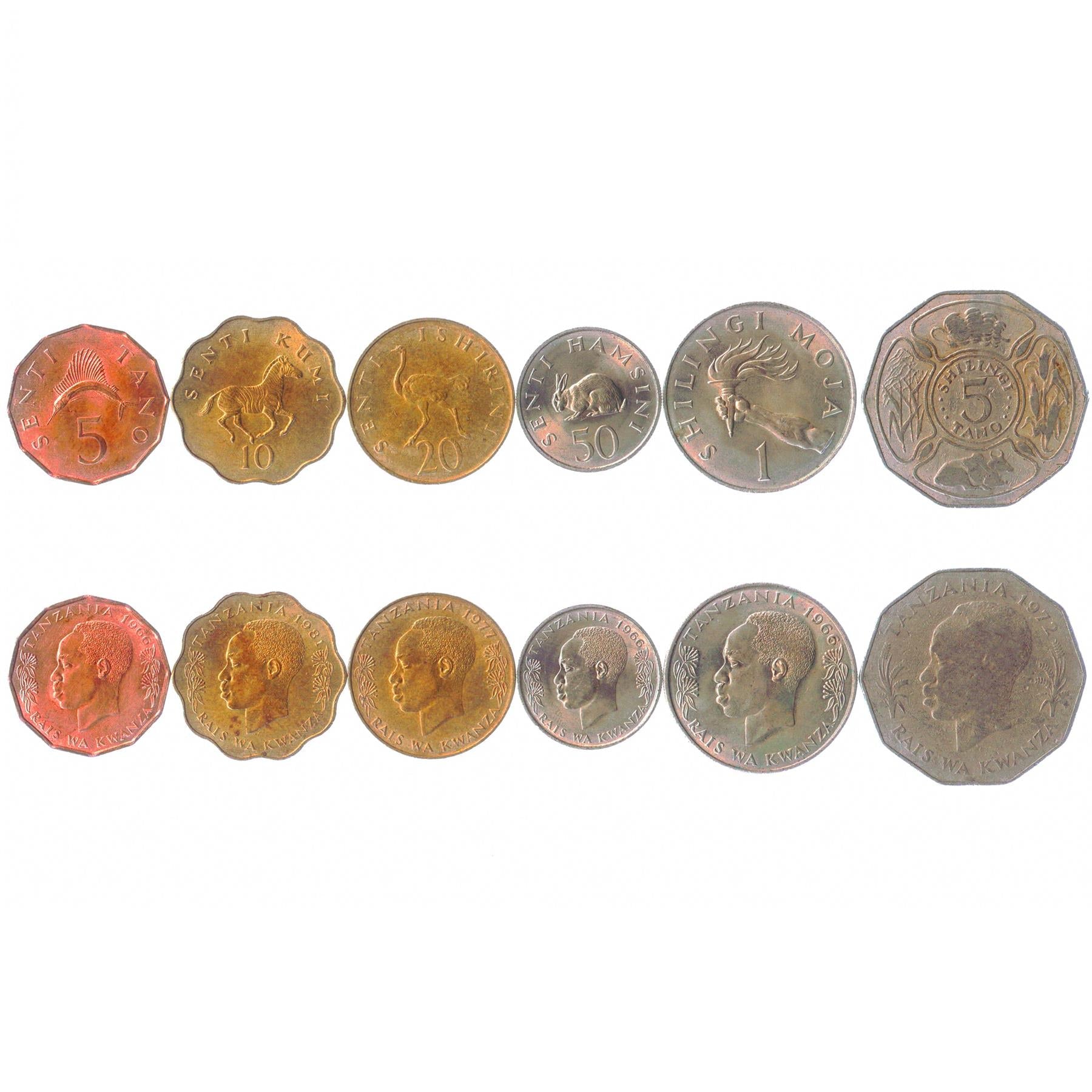 Tanzania | 6 Coin Set | 5 10 20 50 Senti 1 5 Shilingi | 1966 - 1984