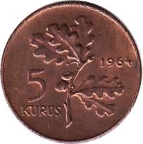 Turkey | 5 Kuruş Coin | KM890.2 | 1969 - 1973 | Bronze