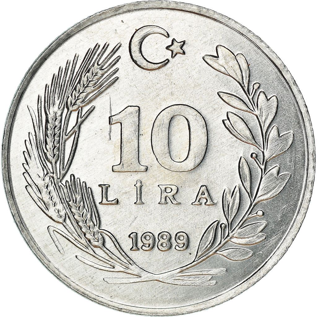 Turkey Coin Turkish 10 Lira | President Mustafa Kemal Ataturk | Moon Star | KM964 | 1984 - 1989