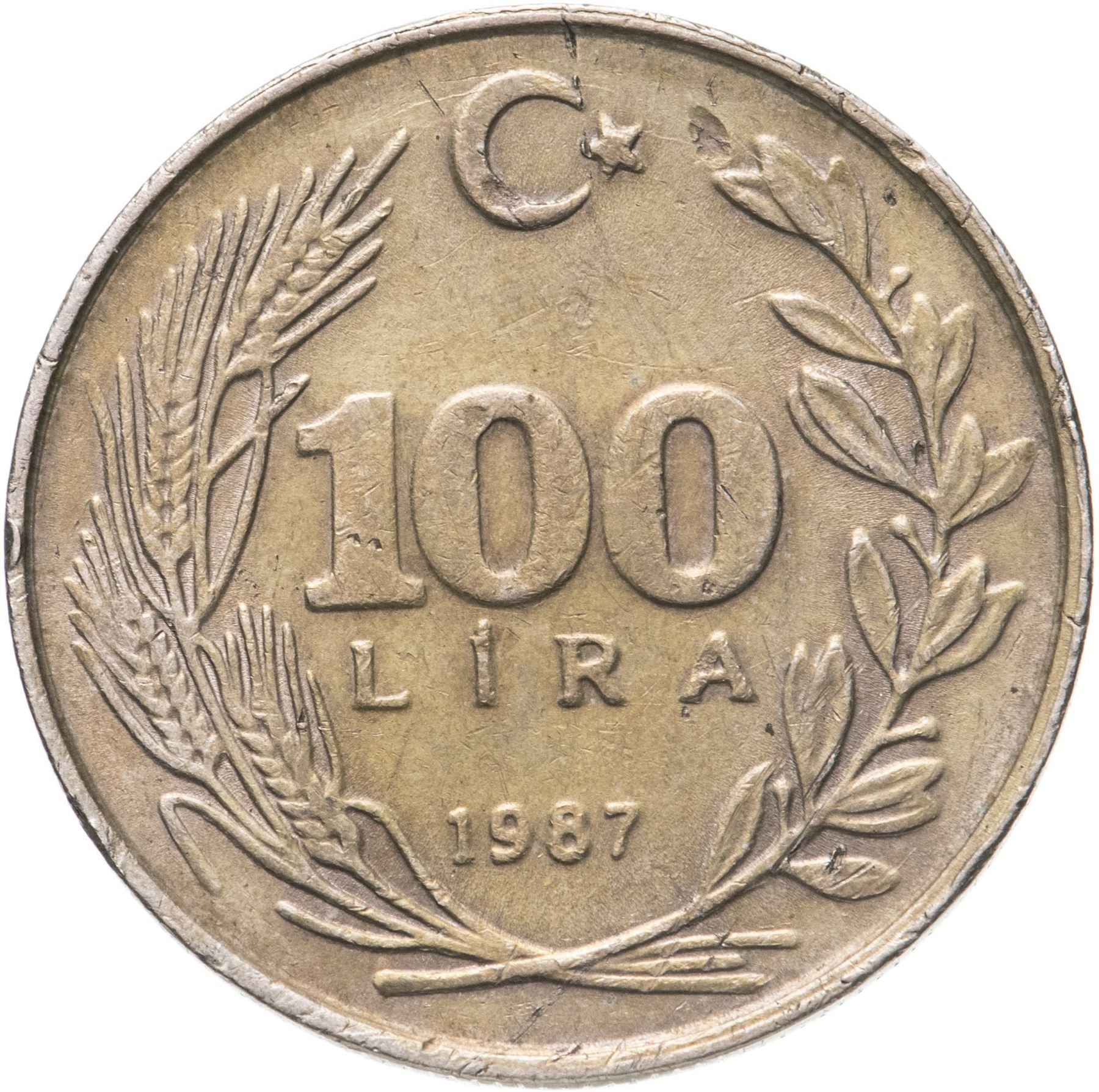 Turkey Coin Turkish 100 Lira | President Mustafa Kemal Ataturk | Moon Star | KM967 | 1984 - 1988