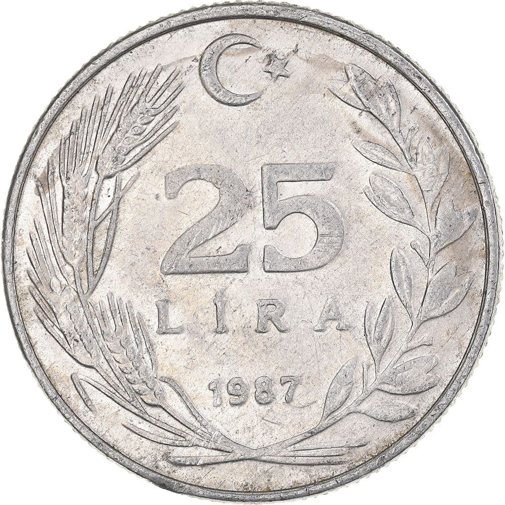 Turkey Coin Turkish 25 Lira | President Mustafa Kemal Ataturk | Moon Star | KM975 | 1985 - 1989