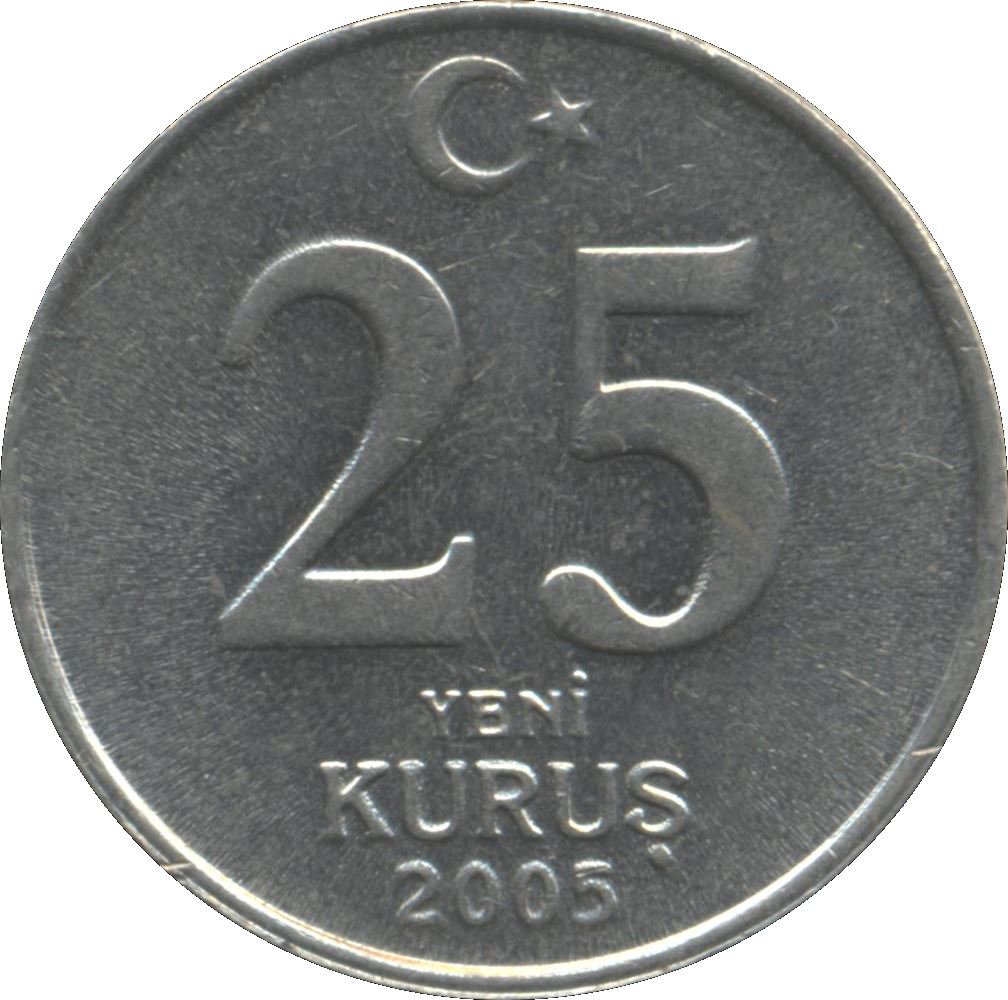 Turkey Coin Turkish 25 Yeni Kurus | President Mustafa Kemal Ataturk | KM1167 | 2005 - 2008