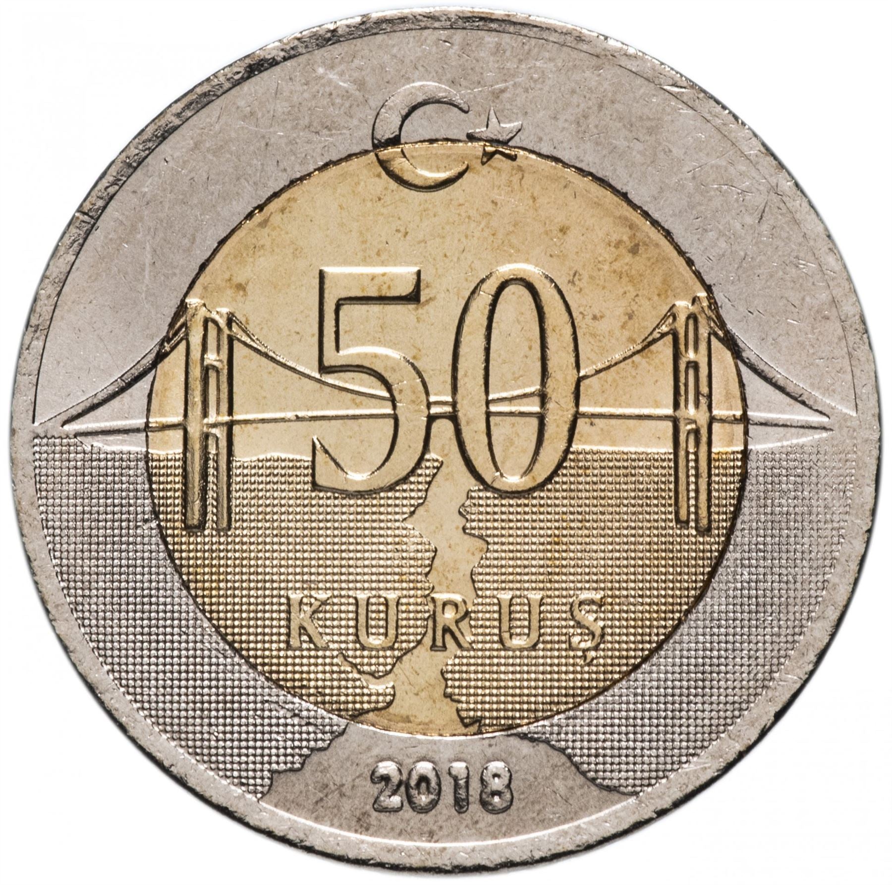 Turkey Coin Turkish 50 Kurus | President Mustafa Kemal Ataturk | Bosphorus Strait Bridge | KM1243 | 2009 - 2021