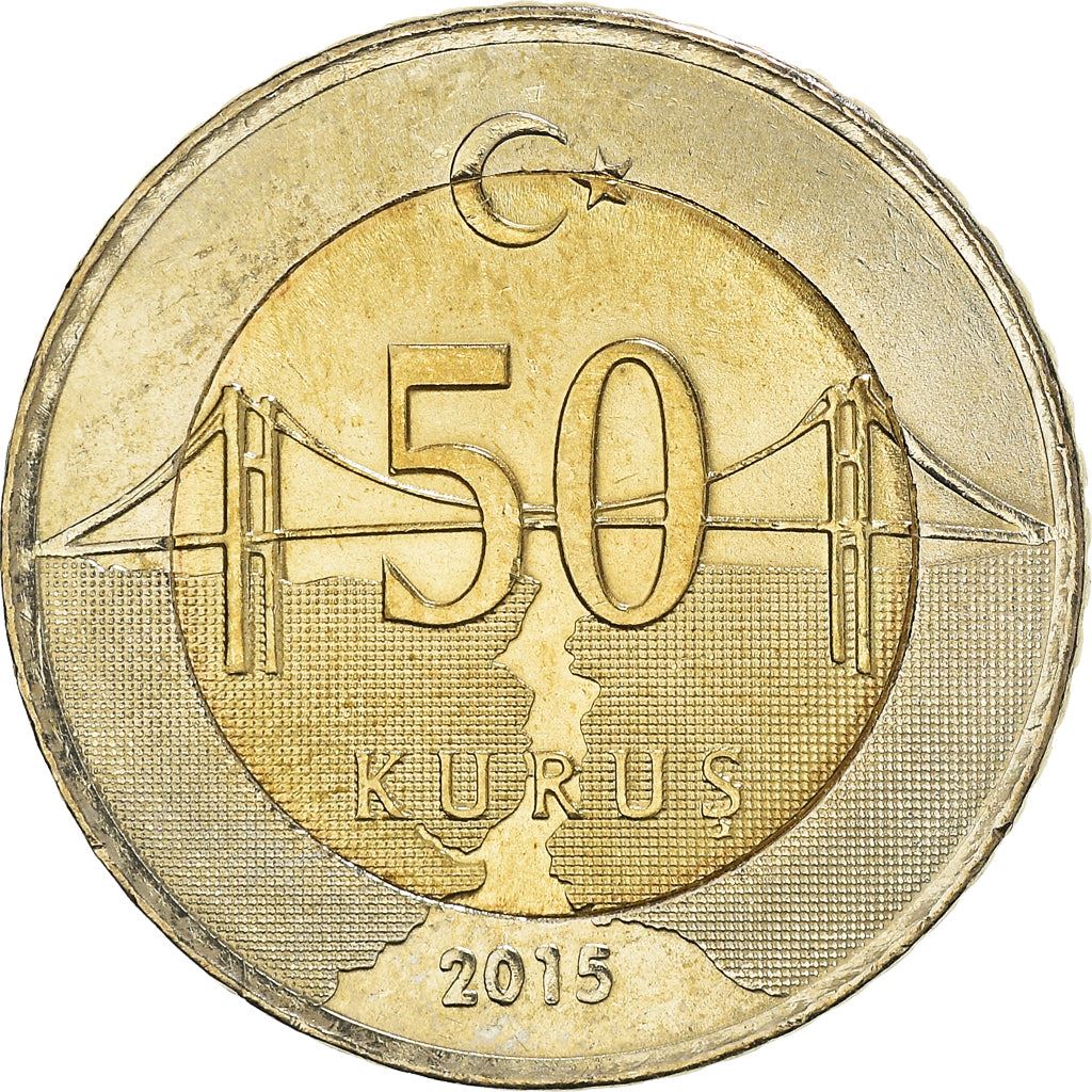 Turkey Coin Turkish 50 Kurus | President Mustafa Kemal Ataturk | Bosphorus Strait Bridge | KM1243 | 2009 - 2021