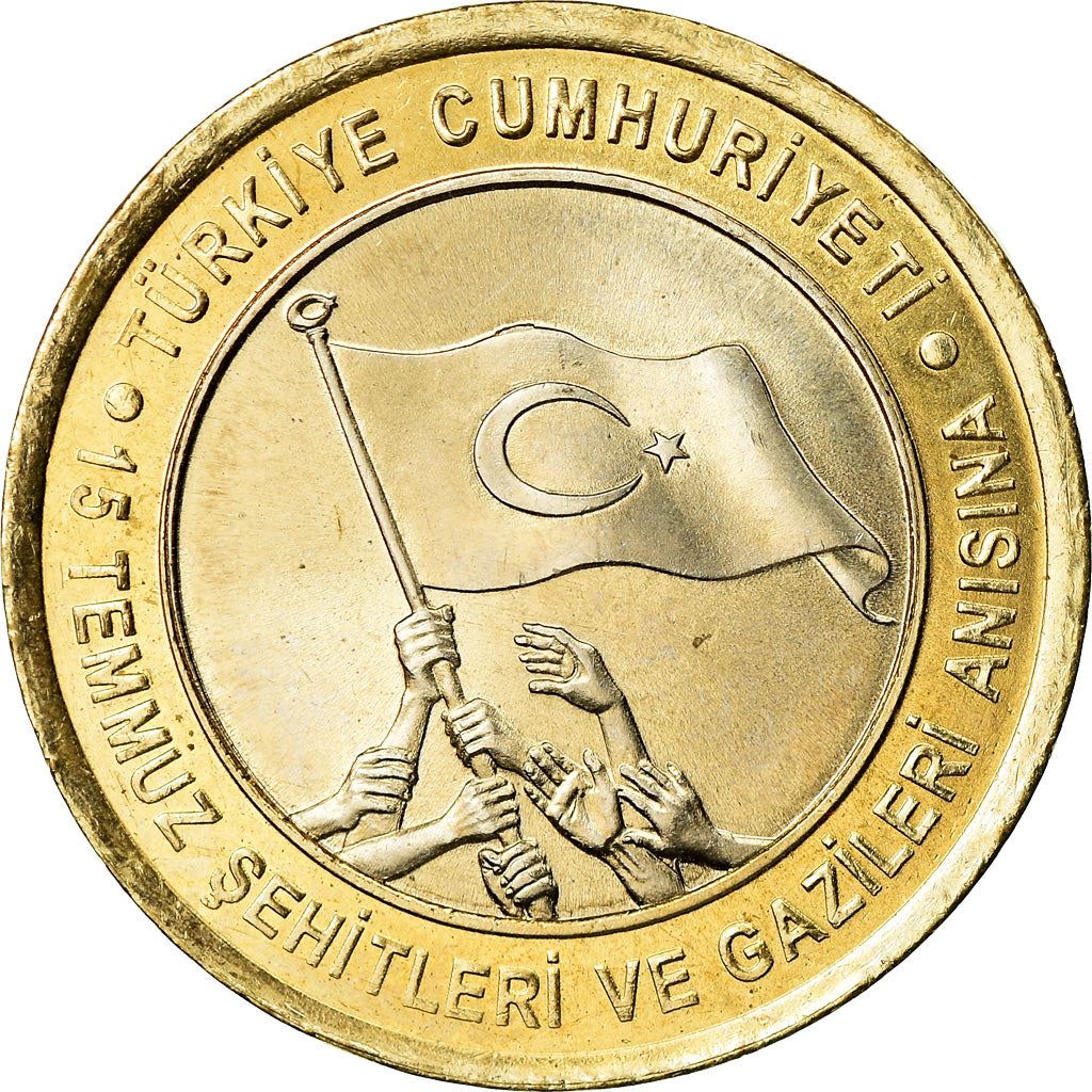 Turkey | Turkish 1 Lira Coin | 15th July Martyrs and Veterans | KM1383 | 2016