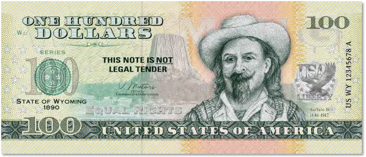 USA 100 Dollar Note | Wyoming Commemorative Souvenir | Buffalo Bill | Devils Tower | Bison | The 50 U.S. States Edition