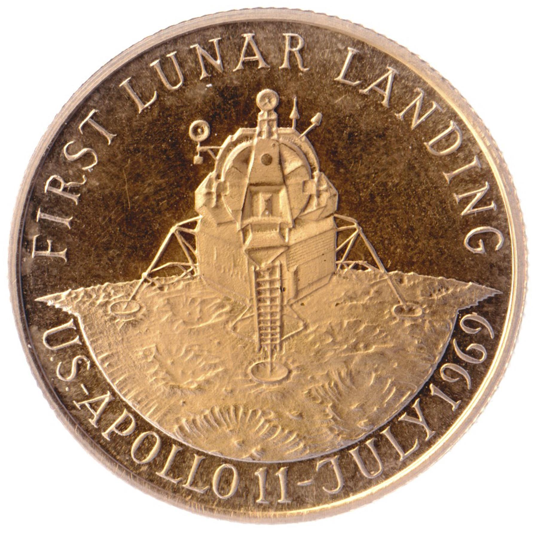 USA First Lunar Landing | Apollo 11th July 1969 Commemorative Medal | 0.900 Gold 22 k Solid Coin | 3.5 g.