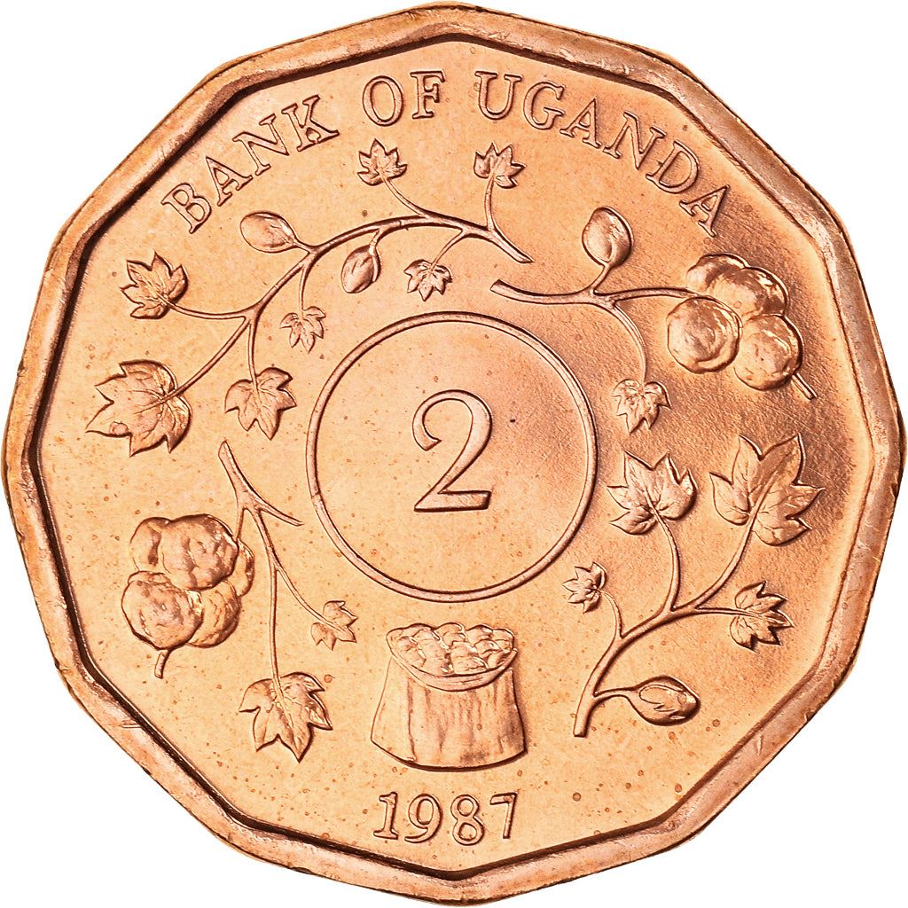 Uganda | 2 Shillings Coin | Cotton Sprig | KM28 | 1987