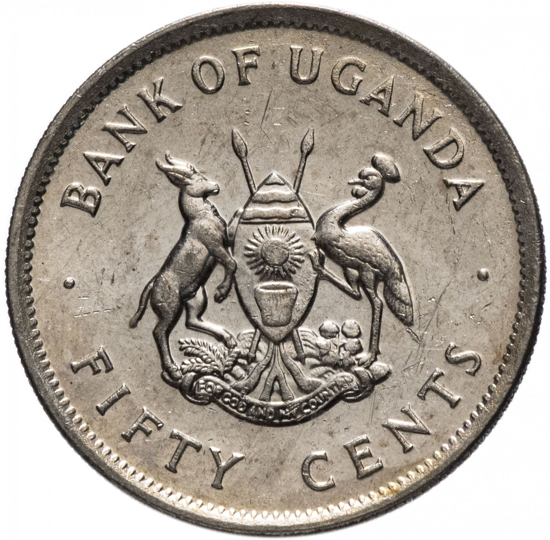 Uganda | 50 Cents Coin | Grey Crowned Crane | KM4a | 1976