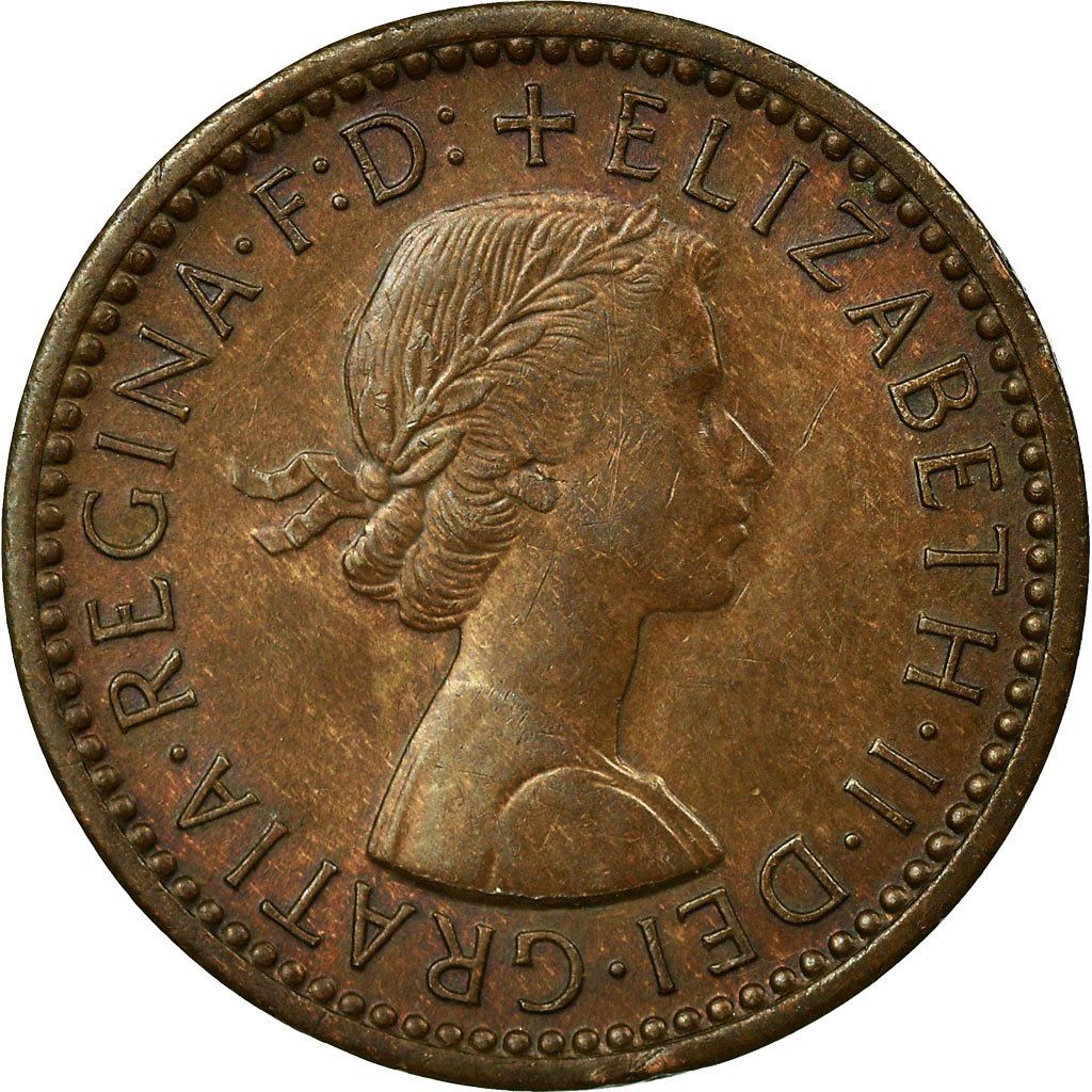 United Kingdom 1 Farthing - Elizabeth II 1st portrait | no 'BRITT:OMN' | Coin KM895 1954 - 1956