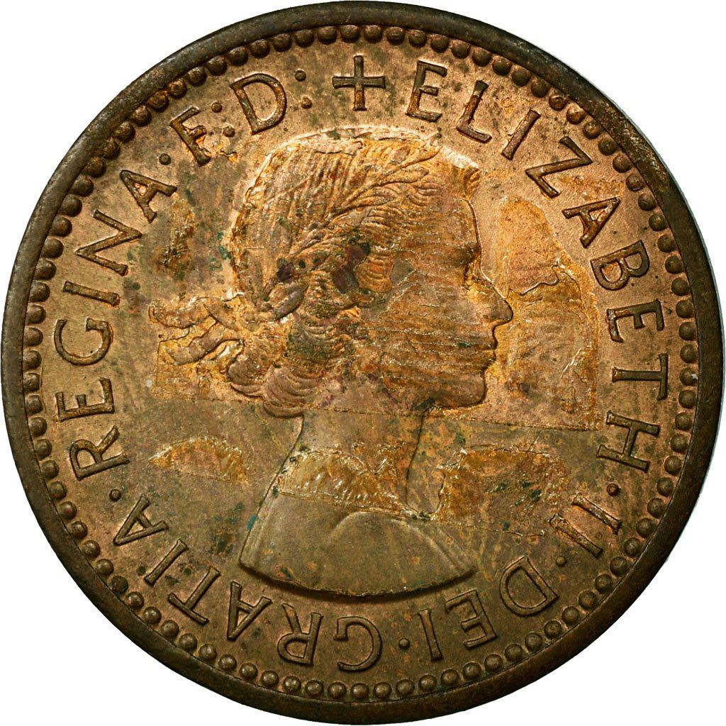 United Kingdom 1 Farthing - Elizabeth II 1st portrait | no 'BRITT:OMN' | Coin KM895 1954 - 1956