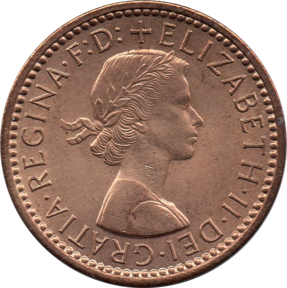 United Kingdom 1 Farthing - Elizabeth II 1st portrait | no 'BRITT:OMN' | Coin KM895 1954 - 1956