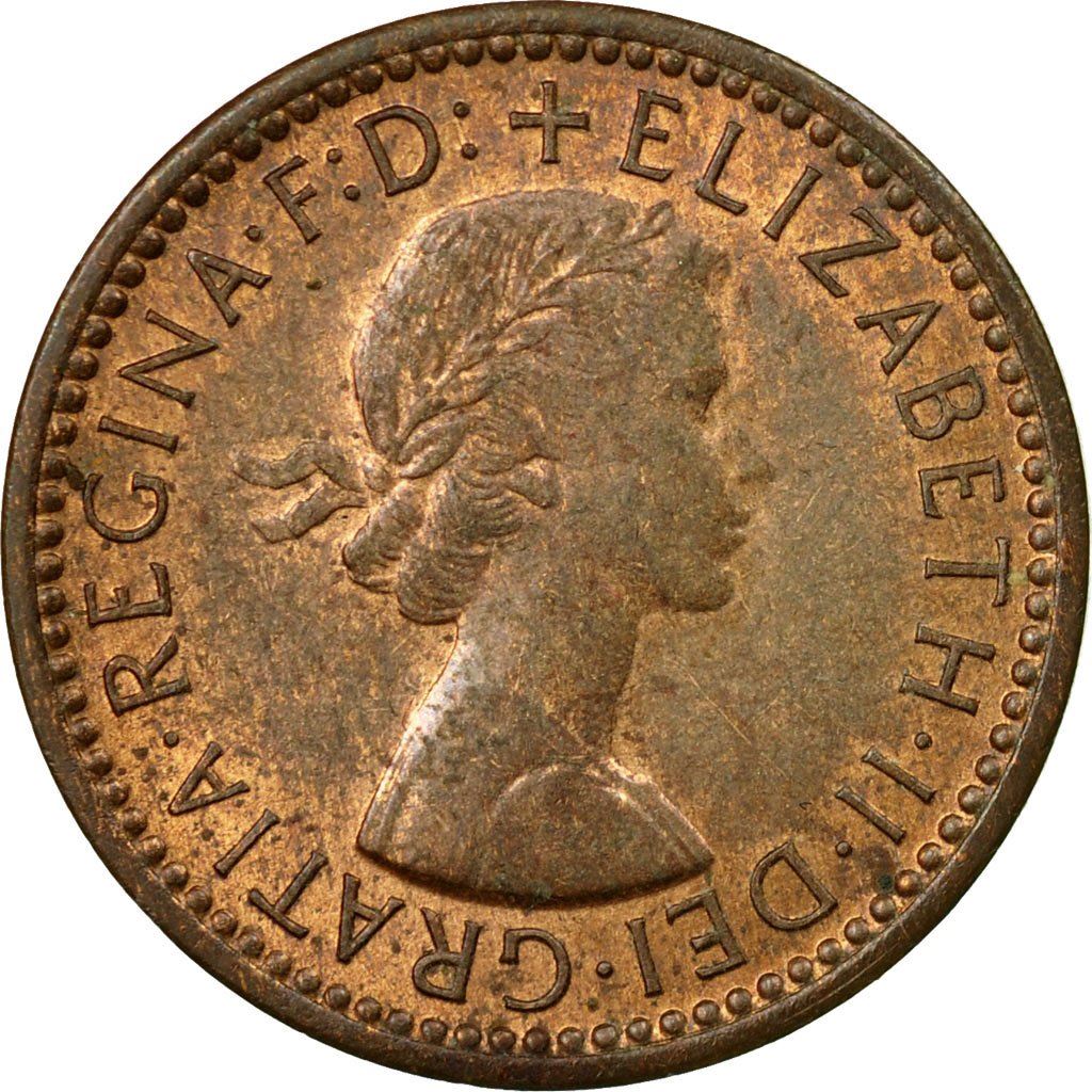 United Kingdom 1 Farthing - Elizabeth II 1st portrait | no 'BRITT:OMN' | Coin KM895 1954 - 1956