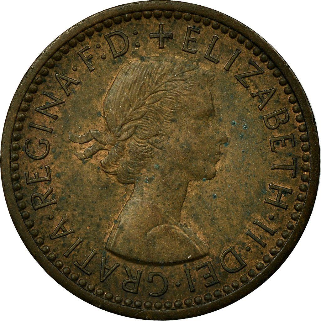 United Kingdom 1 Farthing - Elizabeth II 1st portrait | no 'BRITT:OMN' | Coin KM895 1954 - 1956