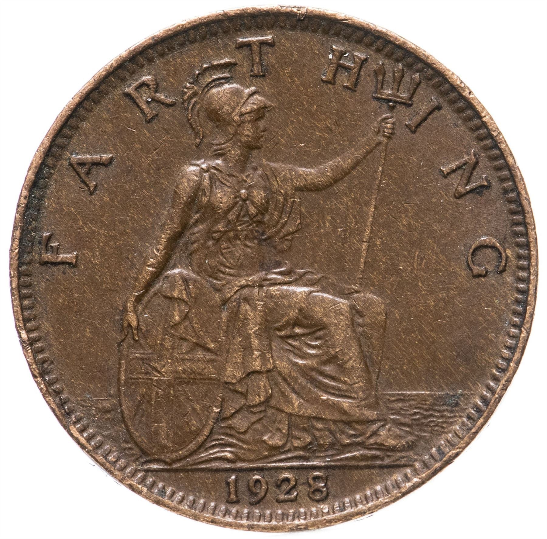 United Kingdom 1 Farthing - George V modified effigy | Coin KM825 1926 - 1936