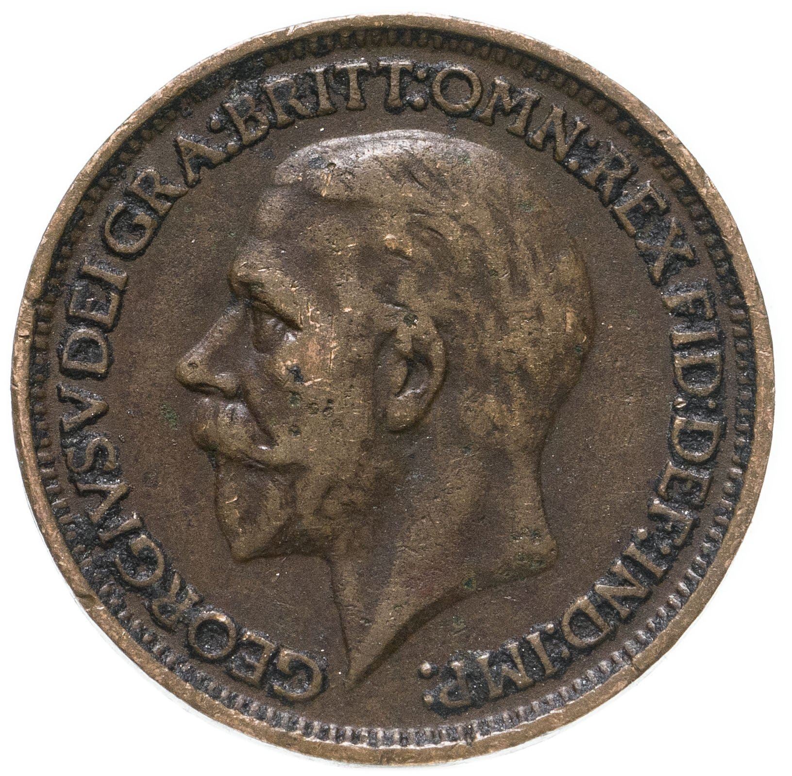 United Kingdom 1 Farthing - George V modified effigy | Coin KM825 1926 - 1936