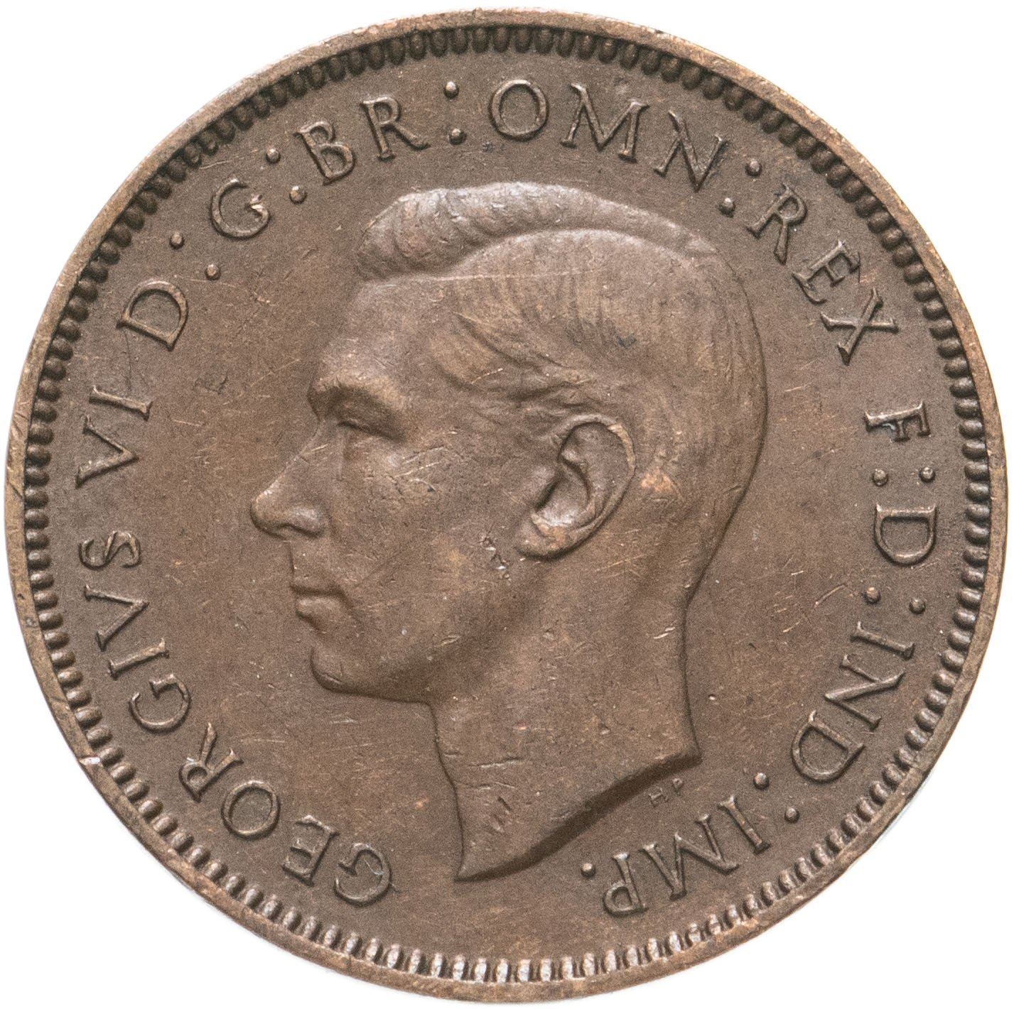 United Kingdom 1 Farthing - George VI with 'IND:IMP' | Coin KM843 1937 - 1948