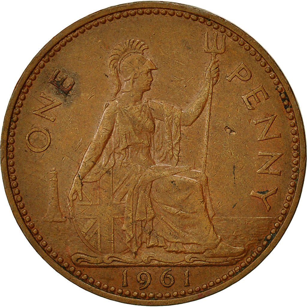 United Kingdom 1 Penny - Elizabeth II 1st portrait | without 'BRITT:OMN' | Coin KM897 1954 - 1970