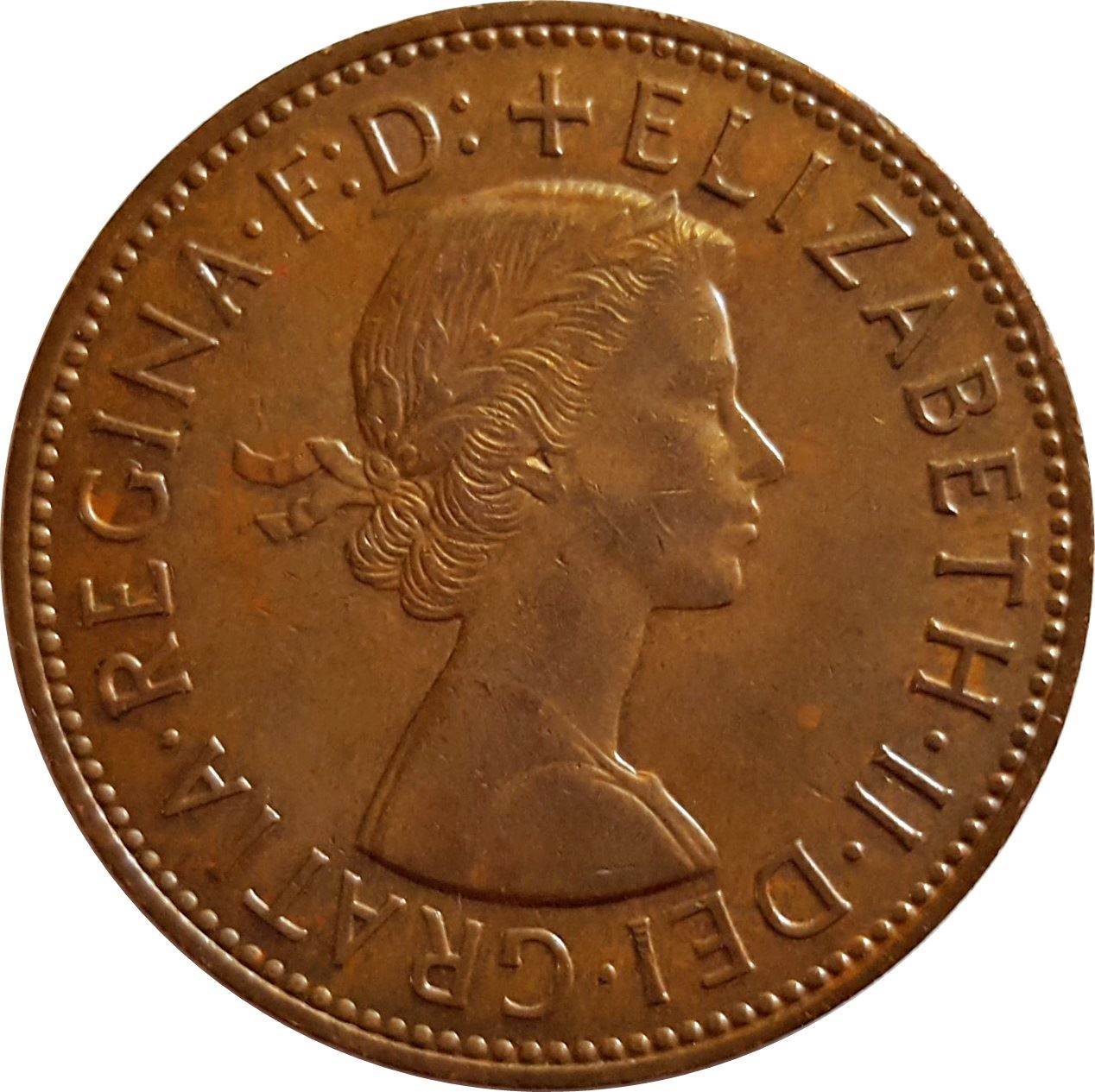 United Kingdom 1 Penny - Elizabeth II 1st portrait | without 'BRITT:OMN' | Coin KM897 1954 - 1970