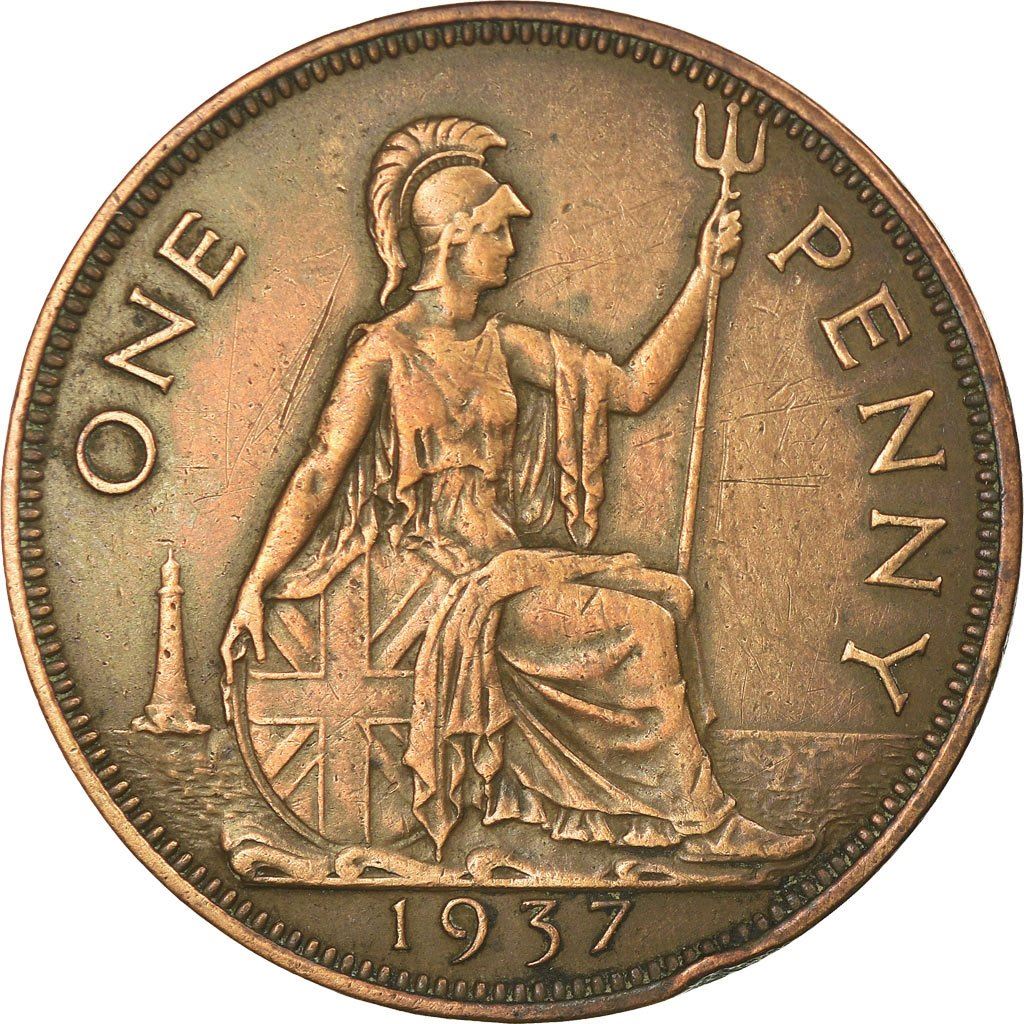 United Kingdom 1 Penny - George VI with 'IND:IMP' | Coin KM845 1937 - 1948