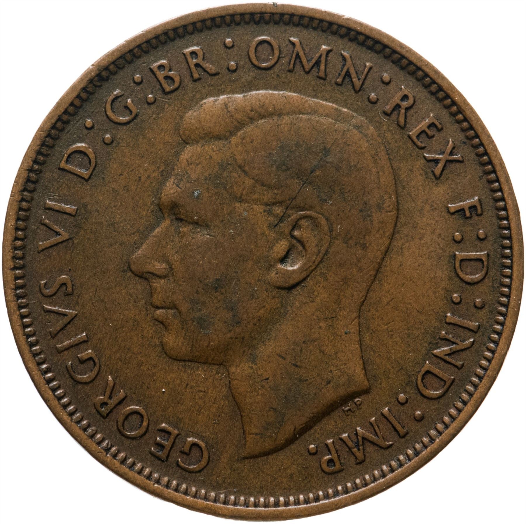 United Kingdom 1 Penny - George VI with 'IND:IMP' | Coin KM845 1937 - 1948