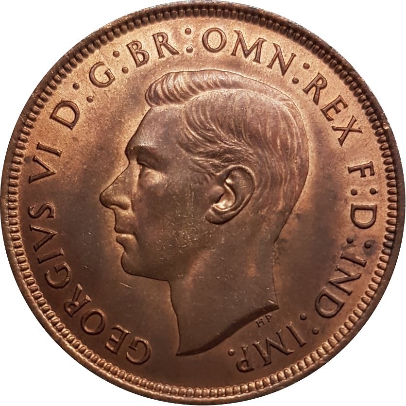 United Kingdom 1 Penny - George VI with 'IND:IMP' | Coin KM845 1937 - 1948