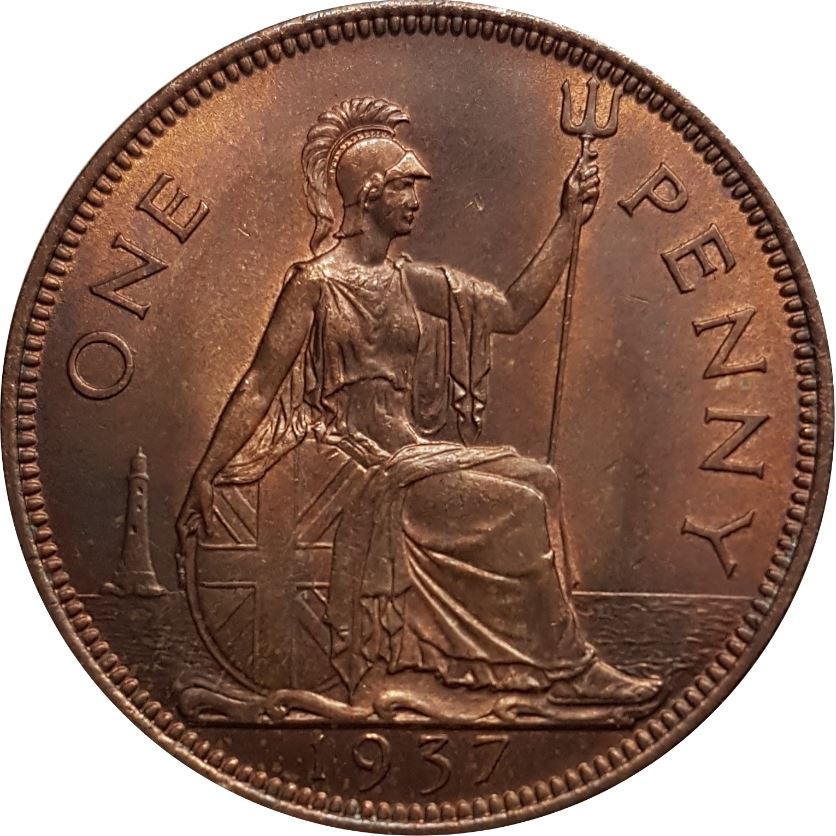 United Kingdom 1 Penny - George VI with 'IND:IMP' | Coin KM845 1937 - 1948