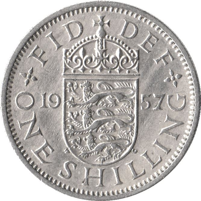 United Kingdom 1 Shilling - Elizabeth II English shield | no 'BRITT:OMN' | Coin KM904 1954 - 1970