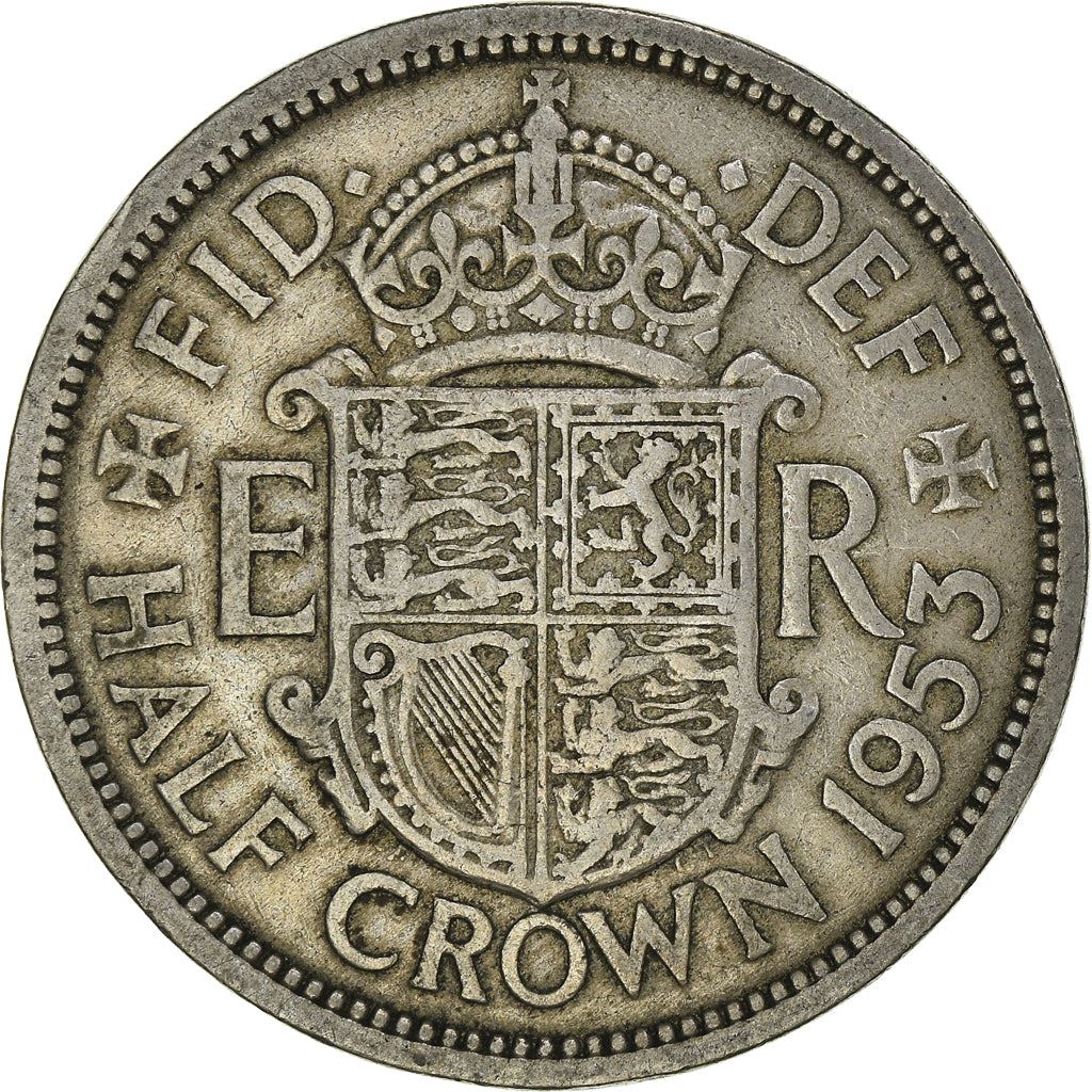 United Kingdom 1/2 Crown Coin | Britain | Queen Elizabeth II 1st portrait | with 'BRITT:OMN' | 1953