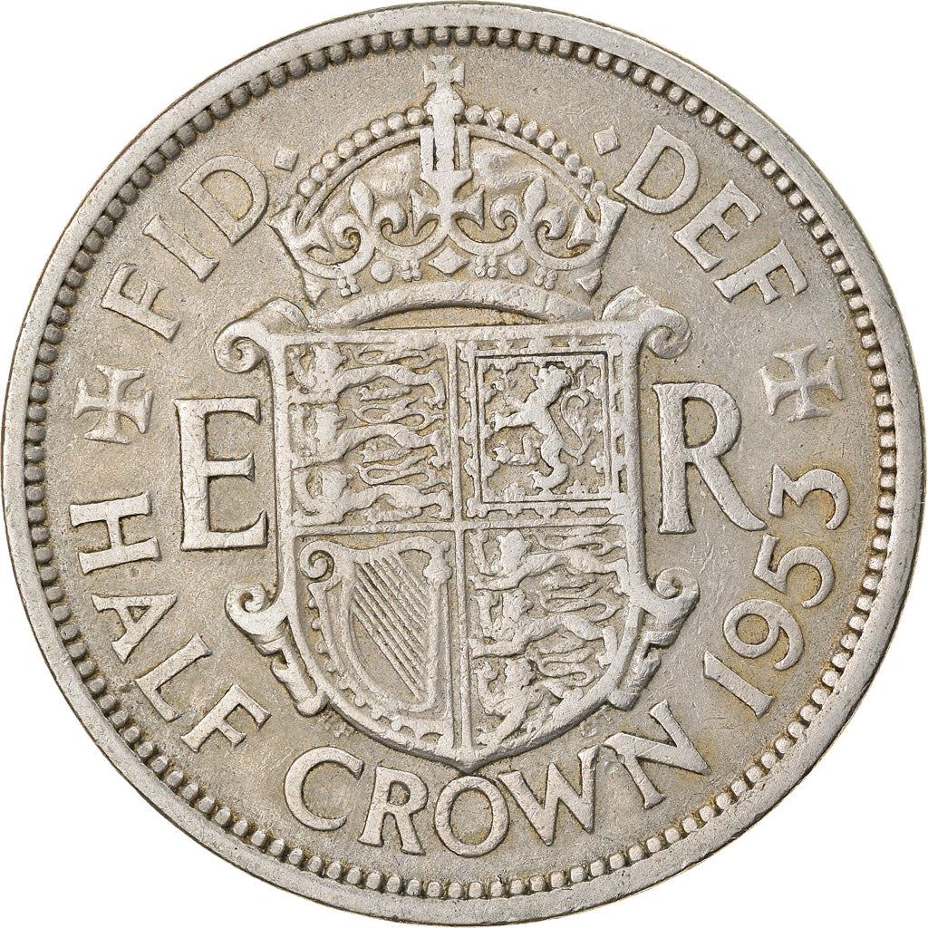 United Kingdom 1/2 Crown Coin | Britain | Queen Elizabeth II 1st portrait | with 'BRITT:OMN' | 1953